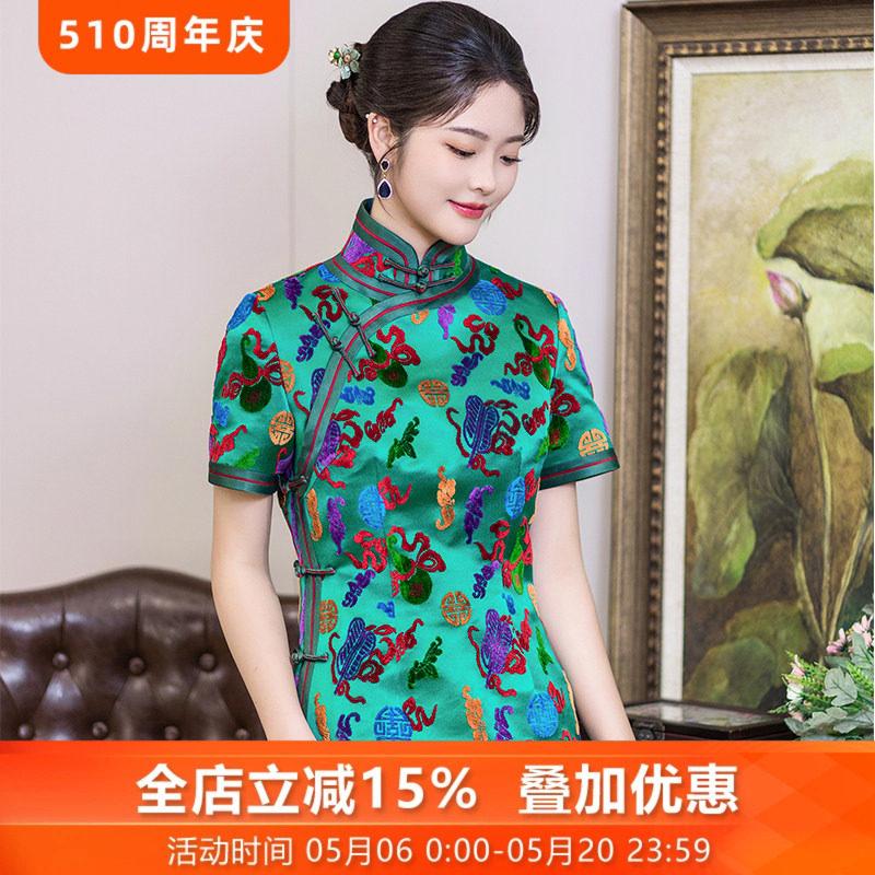 福禄双全三重门春夏40姆米真丝非遗漳绒国风优雅高级感八宝葫芦女