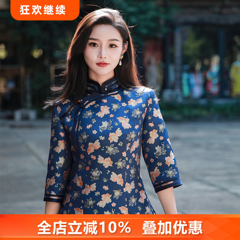 桑蚕丝唐装宋锦女士织金