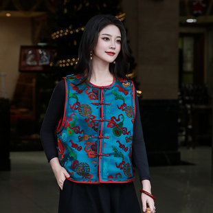 舞惊鸿三重门中式真丝漳绒缎马甲盘扣上衣女款2026新款冬时尚高端