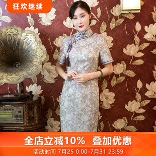影视全开襟 三重门{紫气东来}重工复古中国风真丝花罗旗袍京派经典