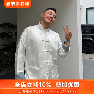 潮汐白三重门唐装盘扣上衣外套中国风复古男士国潮国风冬高端立领