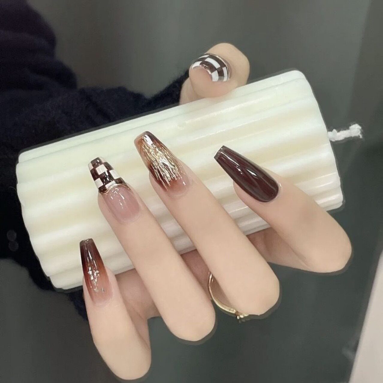 新款巴洛克豹纹手工光疗美甲成品拍照穿戴甲可拆卸假指甲贴片防水