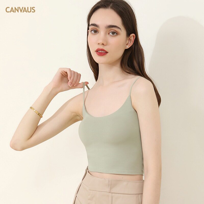 CANVAUS吊带背心女款夏季外穿白色露肚脐带胸垫内搭打底美背内衣