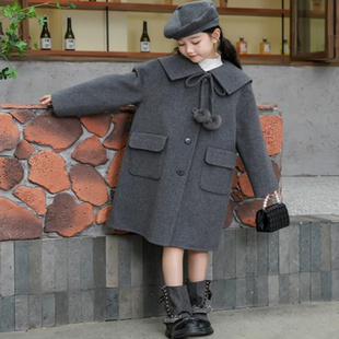 25年冬季 双面羊绒大衣儿童羊毛呢子外套双面呢 洋气女童灰色中长款