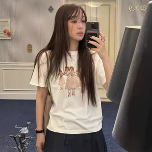 韩国小众fletta 新款 复古芭蕾女孩印花短袖 T恤女上衣 2026夏季