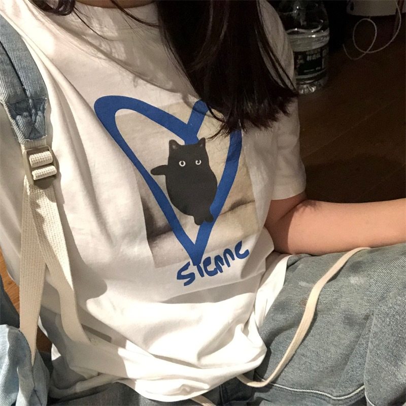 宽松韩国小猫咪设计师短袖