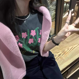 圆领复古做旧花朵印花宽松短袖 T恤女上衣 2026夏季 韩国东大门eun
