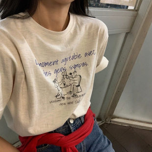 T恤女上衣 复古趣味插画宽松百搭短袖 韩国ins博主同款 2026春夏新款