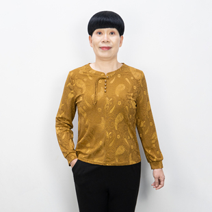 5060岁妈妈长袖T恤春秋上衣女装2026新款纯色国风T恤衫女宽松舒适