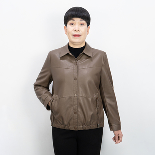 妈妈春秋皮衣外套复古休闲大方2026新款中年女装春装外套洋气减龄