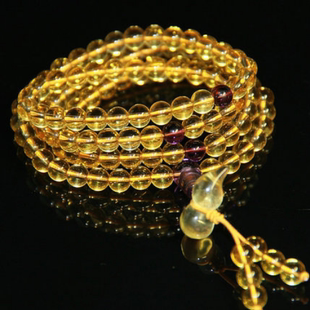 天然黄水晶葫芦佛珠手链手串108颗黄财神念珠男女款 招财转运旺财