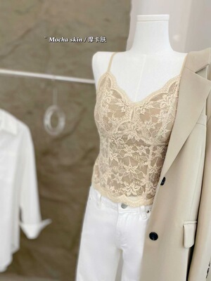 秋冬韩系辣妹微磨毛提花蕾丝V领背心女自带胸垫性感修身吊带内衣