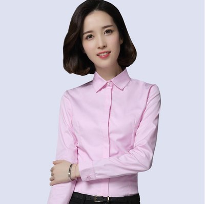 竹纤维免烫抗皱职业衬衫女长袖春秋方领弹力韩版修身粉色衬衣显瘦
