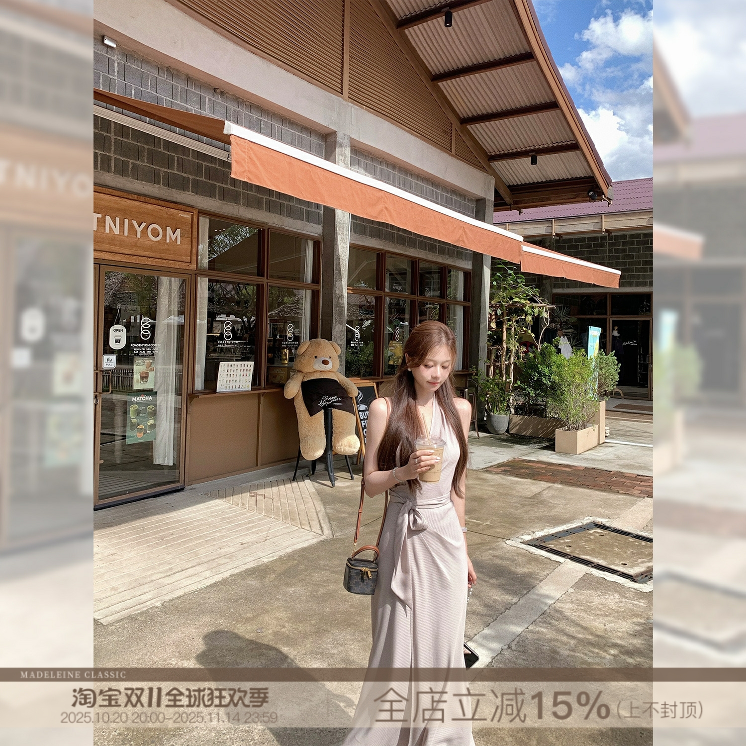 【格纹可可】一片式挂脖连衣裙