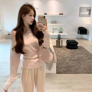 许许然Madeleine【慵懒步调】100%羊毛斜肩针织衫女上衣2025新款