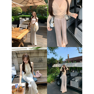 纸片人 女长裤 人手bi备 仿醋酸休闲微喇裤 春季 许许然Madeleine