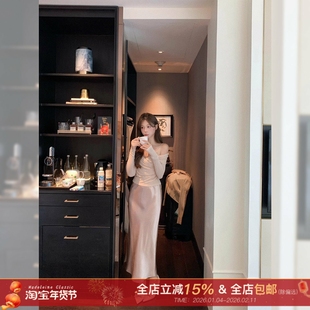 许许然Madeleine【流光碎影】秋冬新款仿醋酸缎面直筒长款半身裙