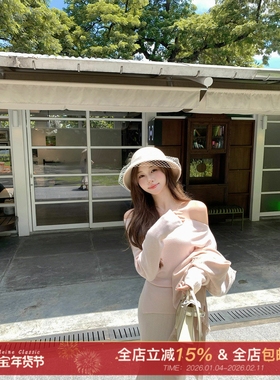 许许然Madeleine【慵懒步调】100%全羊毛蝙蝠袖斜肩针织衫上衣女