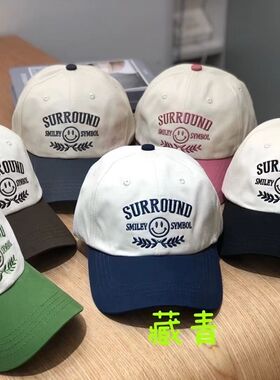 春夏笑脸刺绣鸭舌帽纯棉软顶棒球帽子宽檐显脸小男女遮阳防晒帽潮