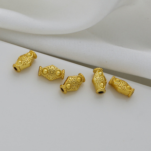 18k哑金包金沙金复古双面花纹米形通孔珠diy绳子项链手链隔珠散珠