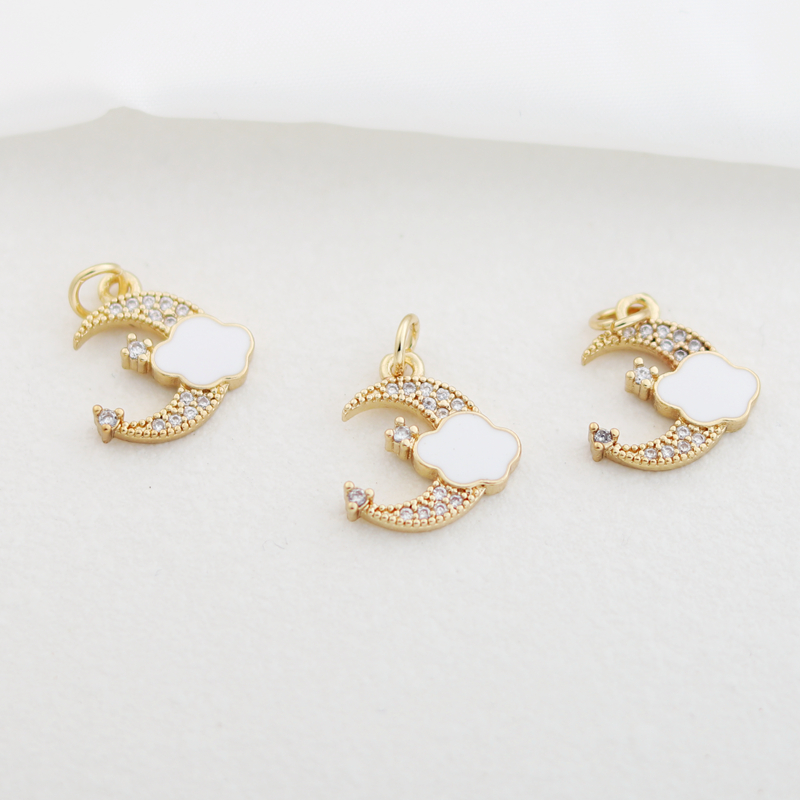 14k包金保色镶锆石贴贝壳11*13mm月亮云朵坠diy手链项链吊坠配件