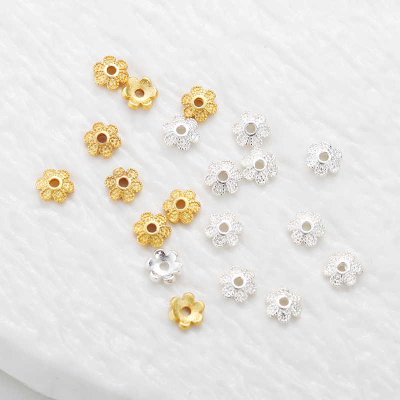 银白色加厚银保色麻点花托6mm隔珠珠托diy串珠帽手链项链耳饰配件