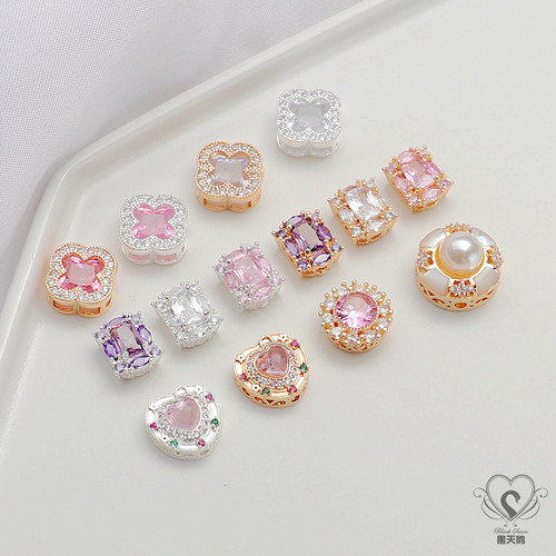 14K包金保色锆石四叶草镂空隔珠