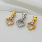 14K保色镶嵌锆石四叶草扣头项链手链头珍珠链接扣diy饰品配件收尾