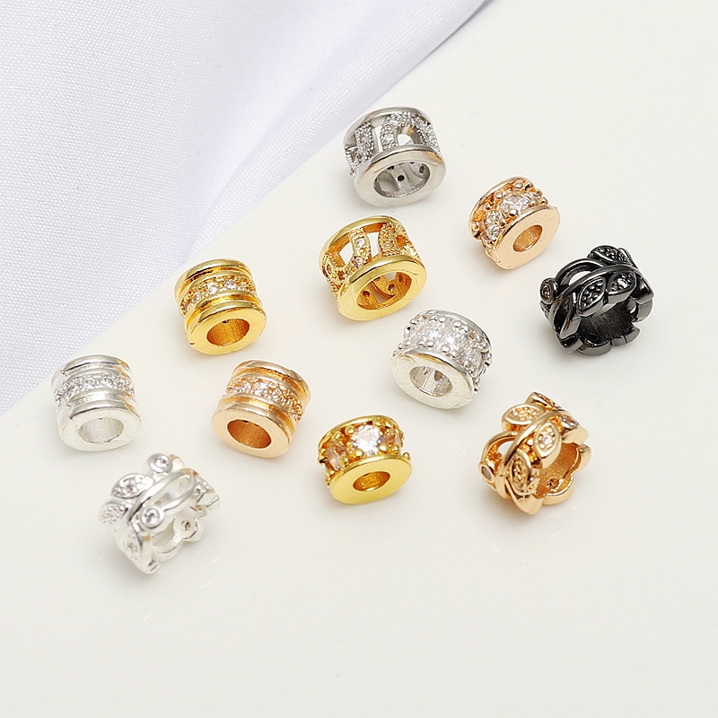 14K包金保色镶嵌锆石车轮珠大孔隔珠diy手链项链耳环饰品配件材料