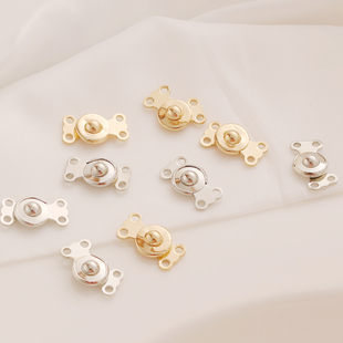 14K包金保色白金K双排7mm按扣链接扣子手链项链diy收尾扣头