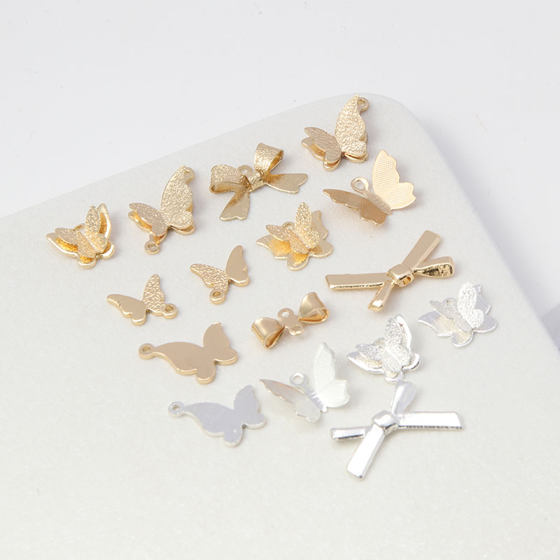 14K包金保色银色立体蝴蝶结吊坠保色手链项链耳坠吊diy饰品配件