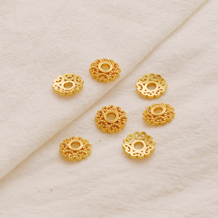 18k包金保色隔片花托10mm镂空蕾丝珠托diy串珠帽手链项链饰品配件