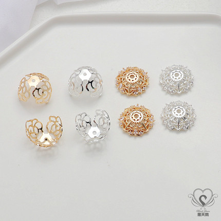 14K包金保色锆石花托16mm镂空花帽串珠垫片手链隔珠diy饰品配件