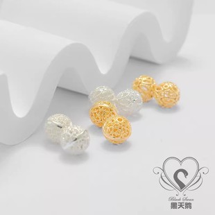 铜镀厚银保色DIY配件6mm 10mm绣球镂空圆珠手链项链散珠饰品 8mm