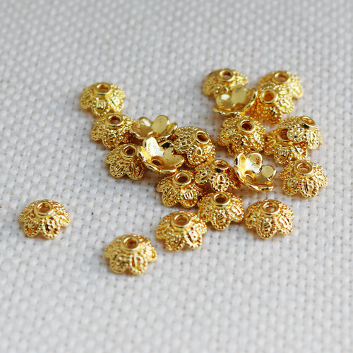 diy18k包金保色珠帽耳饰花托