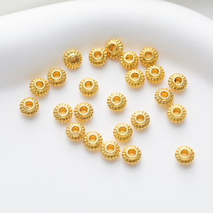 18K哑金保色6mm隔片隔珠轮胎齿轮diy饰品手链项链配饰古法金珠