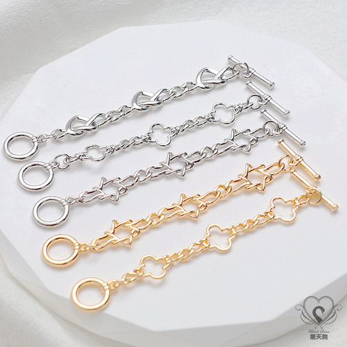 14K保色镀金爱心四叶草五星OT手链珍珠IQ扣头链接项链diy饰品配件