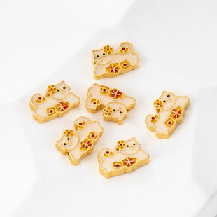 18k包金保色哑金滴油花猫隔珠10*15mm古法金手链隔片diy饰品配件