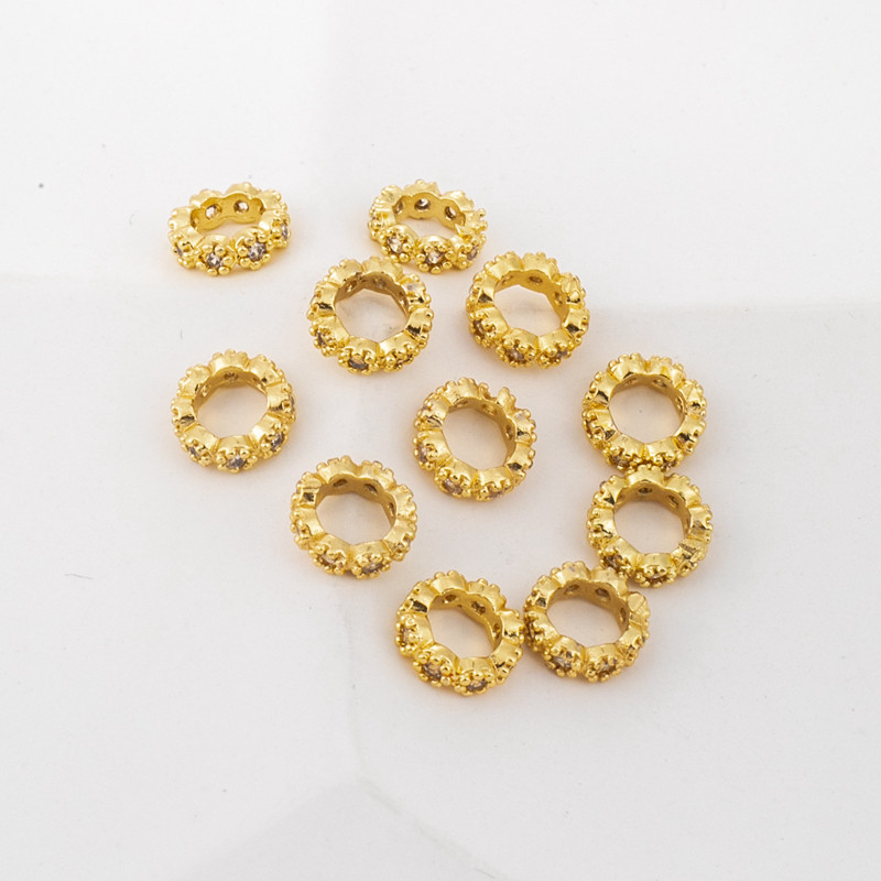 18k铜包金保色镶嵌锆石花环皇冠环隔珠8mm手工diy散珠