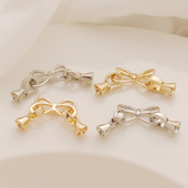 14K包金保色白K项链手链扣10 19mm蝴蝶结双扣头链接扣diy饰品配件