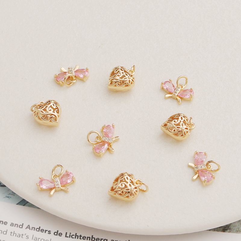 镶锆石蝴蝶镂空爱心吊坠diy饰品