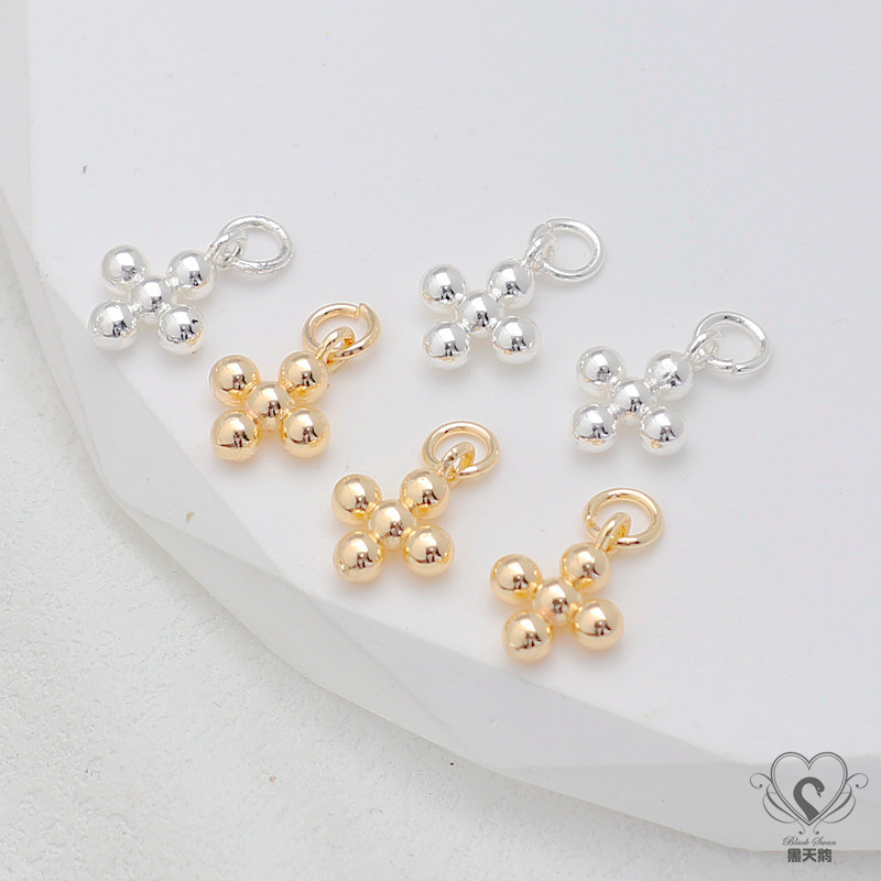 14K包金保色电镀银色光面圆珠十字金刚杵吊坠diy饰品手链项链配件