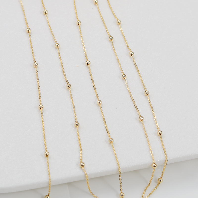 14K保色特细链子1.0mm扁0包珠diy