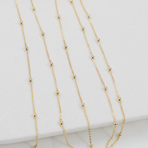 14K保色特细链子1.0mm扁0包珠diy