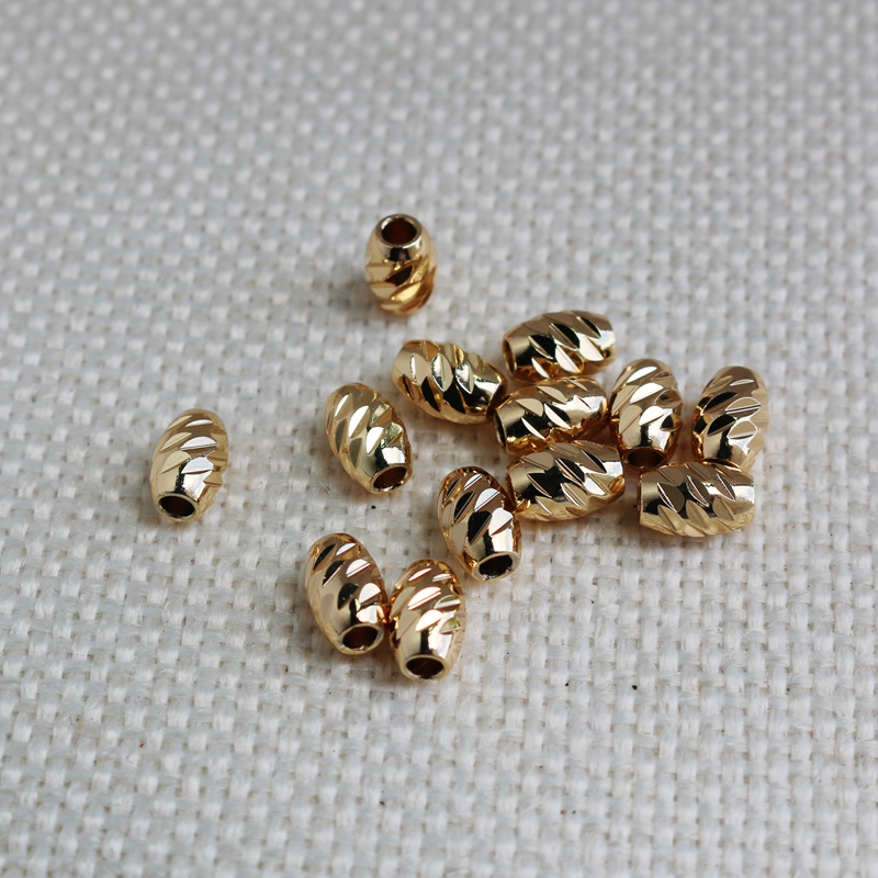 14K包金保色复古圆柱子闪切花桶珠5*7mm隔片diy手链项链饰品配饰