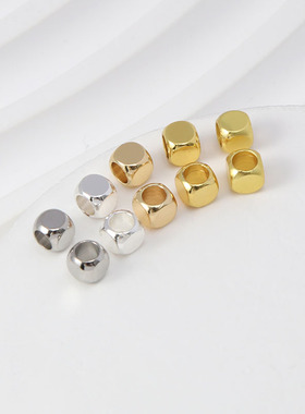 18k包金哑金保色14K几何正方粒2.5mm/3mm/4mm大孔珠diy饰品配珠