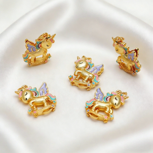 古法沙金保色彩虹马独角兽滴油珐琅彩吊坠diy手链项链饰品配件挂