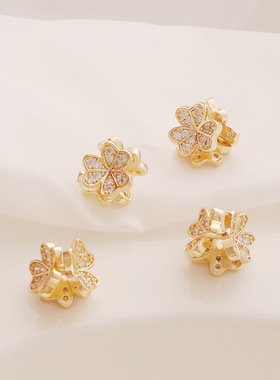 14K包金保色镶嵌锆石三合一幸运草10mm隔珠diy手链项链饰品串珠