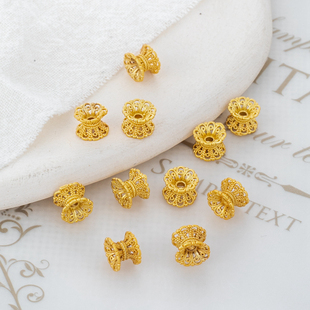 18K包金保色哑金5 6mm双面镂空蕾丝花托隔珠手工diy饰品配件花帽