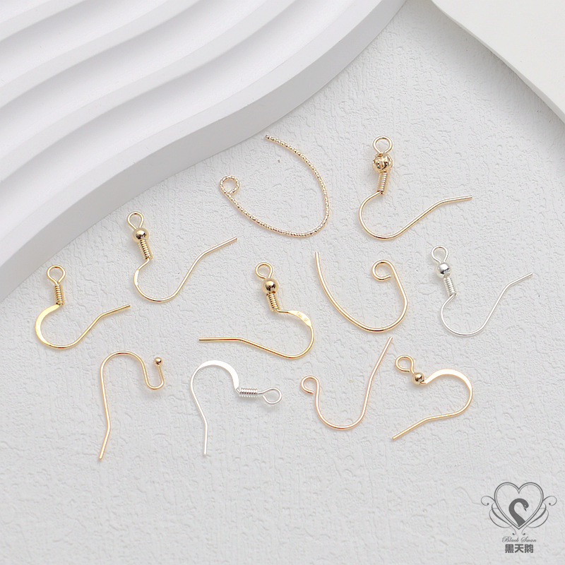 14K银色保色多款加厚铜包银扁耳钩带珠耳钩耳环勾diy饰品手工配件